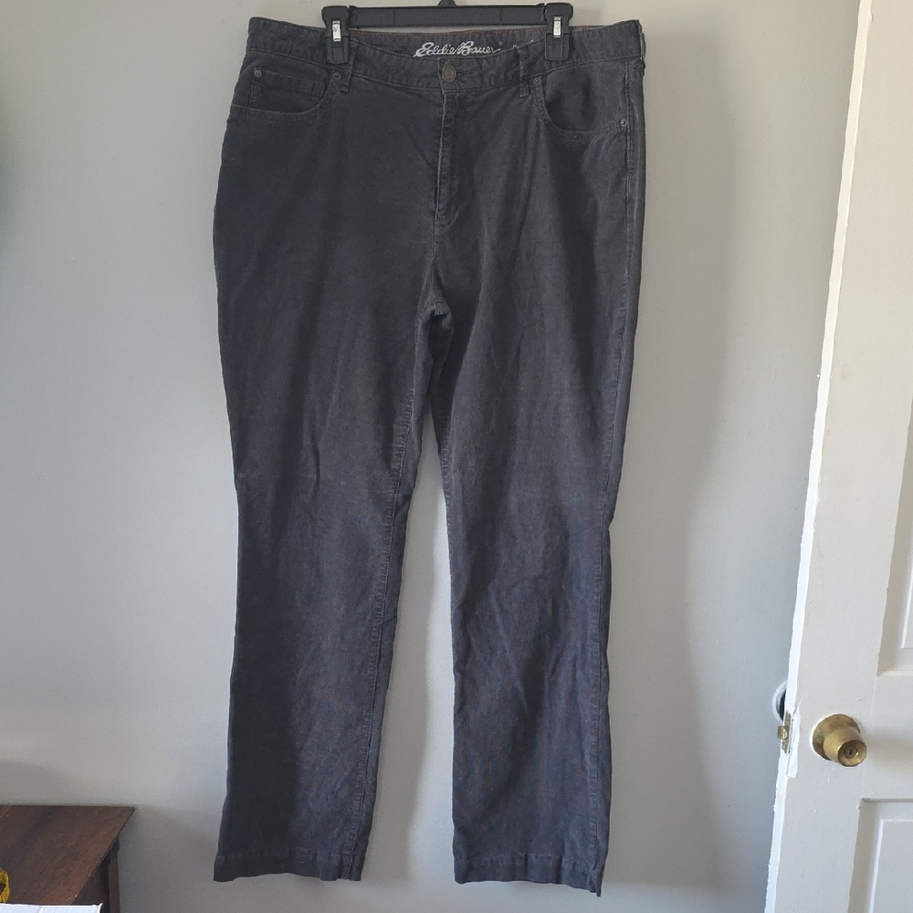 Eddie Bauer Women's Gray Corduroy Pants Size 18 Cotton Curvey Bootcut